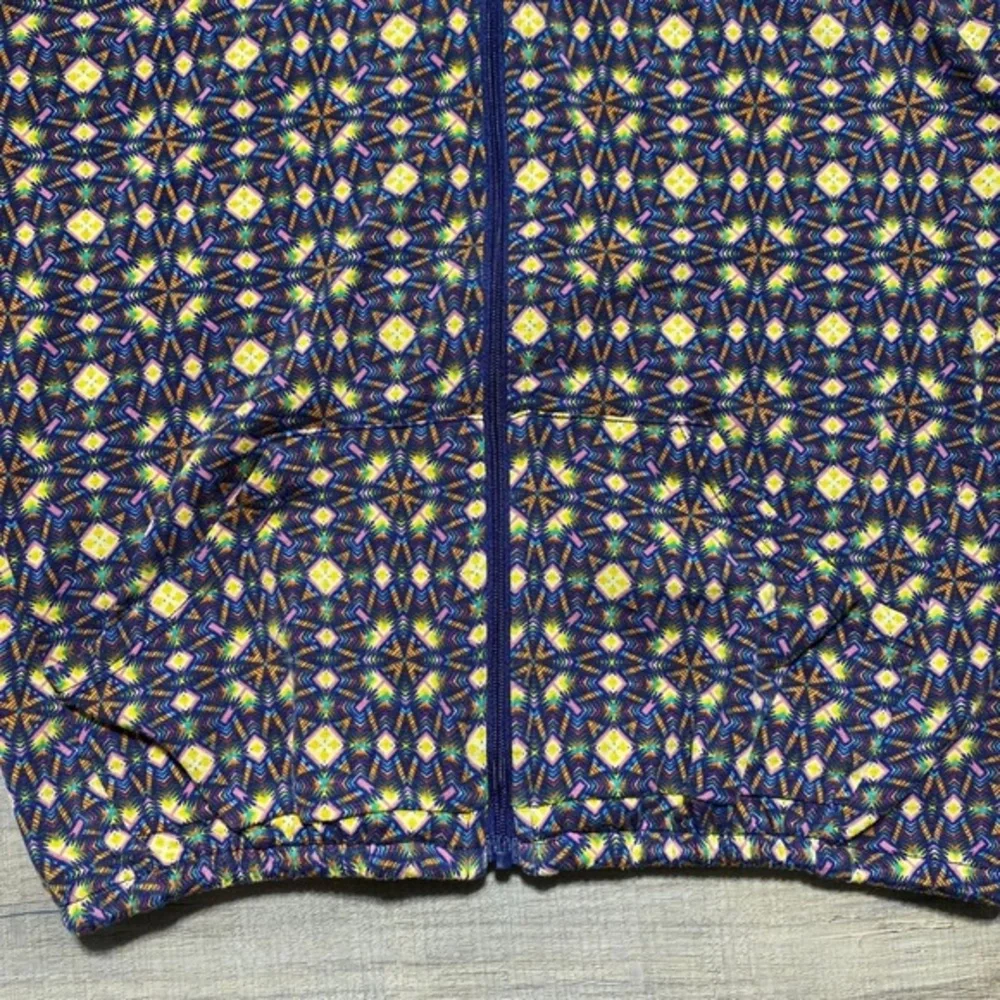 LuLaRoe Girls Monroe Jacket Zip Up Pockets Elastic Waist Size 12‎ Purple Yellow